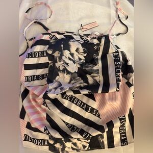Victoria's Secret iconic logo print Pink and Black Striped lounge sleep top -NWT